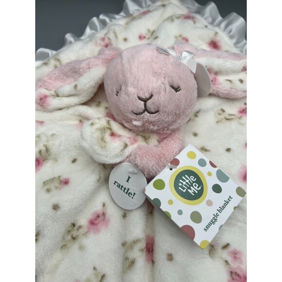 Little Me Baby Snuggle Blanket Pink Lovey Plush Bunny Rattle & Satin Trim - Picture 1 of 9